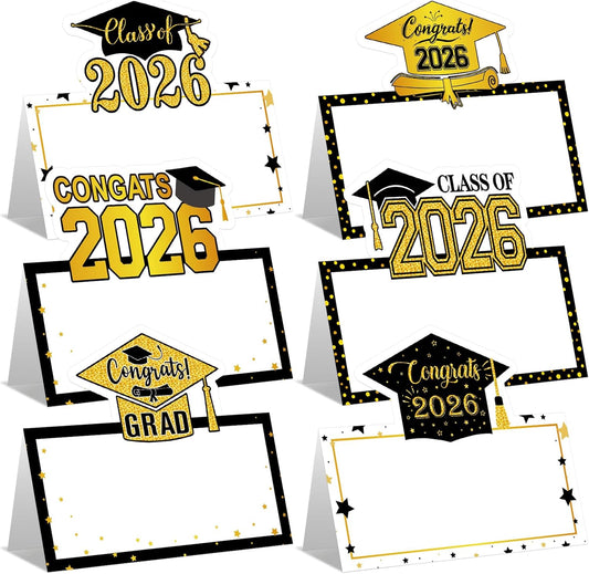 48 Pcs Graduation Place Cards 2026 Grad Seating Name Tags Placecard Holders Food Label Name Tents for Grad Dinner Party Table Decoration