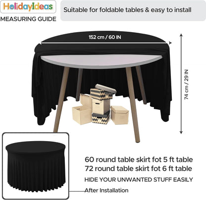 HolidayIdeas 2 Pack Spandex Table Skirt for 6 Ft Rectangle Tables, Black Fitted Stretch Tablecloth 30 x 72 Inch, Wrinkle Resistant Ruffle Design for Wedding Banquets, Trade Shows, Parties