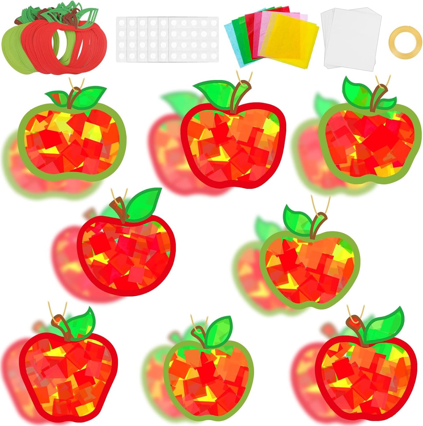 QOUBAI 32 Sets Stars Suncatchers Craft Back to School DIY Stained Glass Window Patriotic 4th of July Paper Craft Home School Classroom Decor Kid Birthday Gift Creative Art Activity Game - Colors A