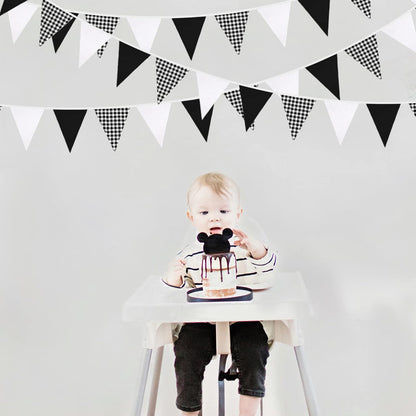 32Ft Dusty Blue Party Decorations Retro Blue Gingham Triangle Banner Flag Pennant Fabric Garland Streamers for Nautical Wedding Birthday Ahoy Achor Bridal Baby Shower Under The Sea Decor Supplies