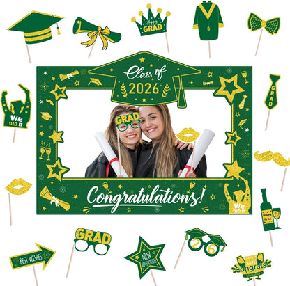 Graduation Decorations Class of 2026 Photo Booth Props - Blue and Gold 2026 Graduation Frame & Photo Props Congrats Grad Class of 2026 Decor for Graduation Party Supplies