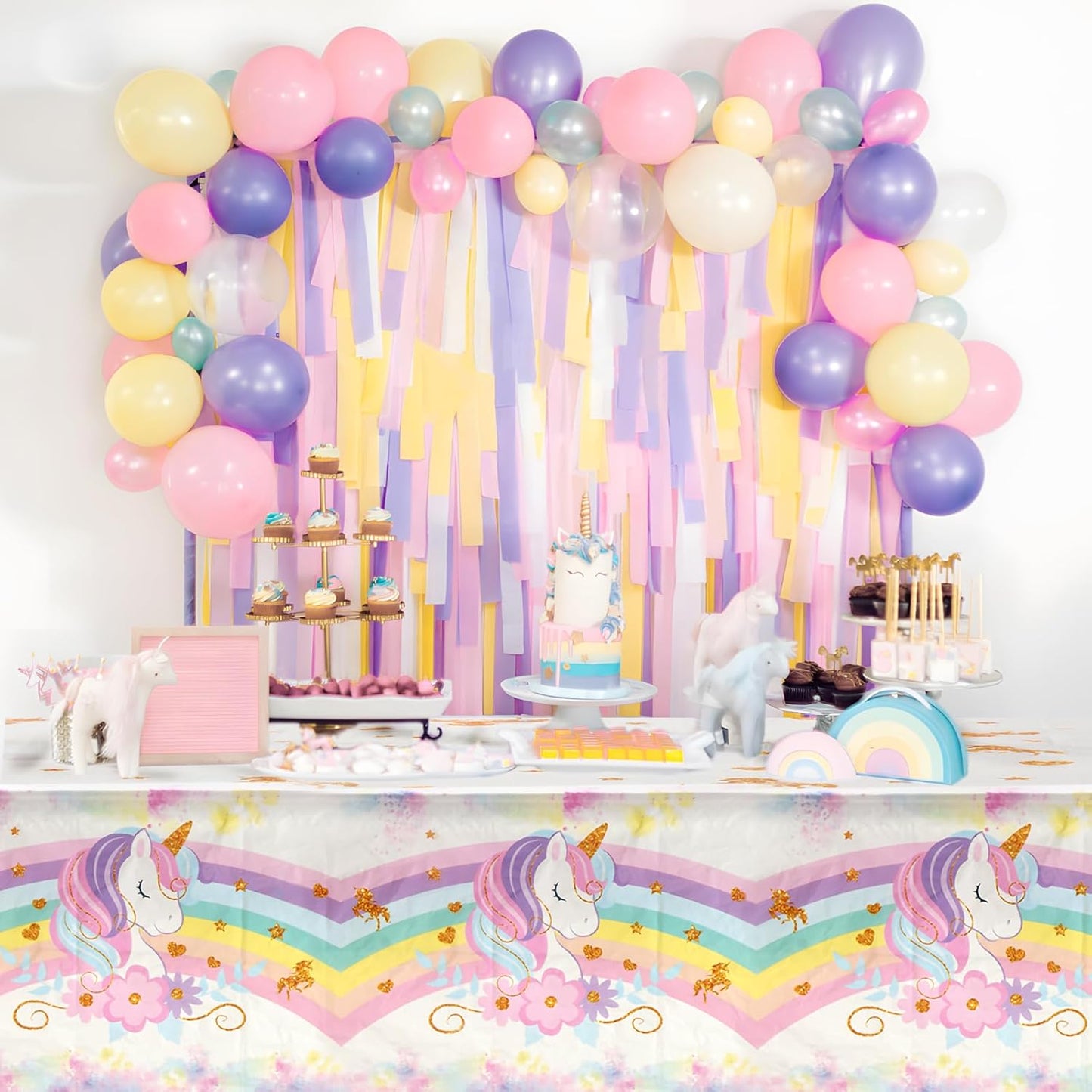 Staraise 3PCS Unicorns Tablecloths for Birthday Decoration, Unicorn Party Decorations Pastel Rainbow DisposableTable Covers for Kids Girls Baby Shower Birthday Party Supplies, 51.2X 86.6inch