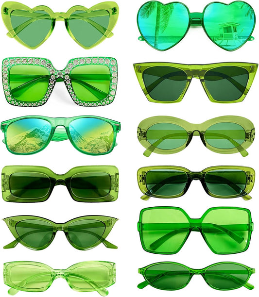 Pibupibu 12 Pack Mixed Style Party Sunglasses Bulk Classic Retro Y2K Glasses Funky Eyewear Costume Accessories