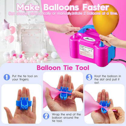 Balloon Pump Electric, Portable Balloon Inflator, Dual Nozzle 110v 600w With 113 Accessories Including Electric Air Pump, Birthday Decorations, Party Decorations, Suitable Gender Reveal, Baby Shower