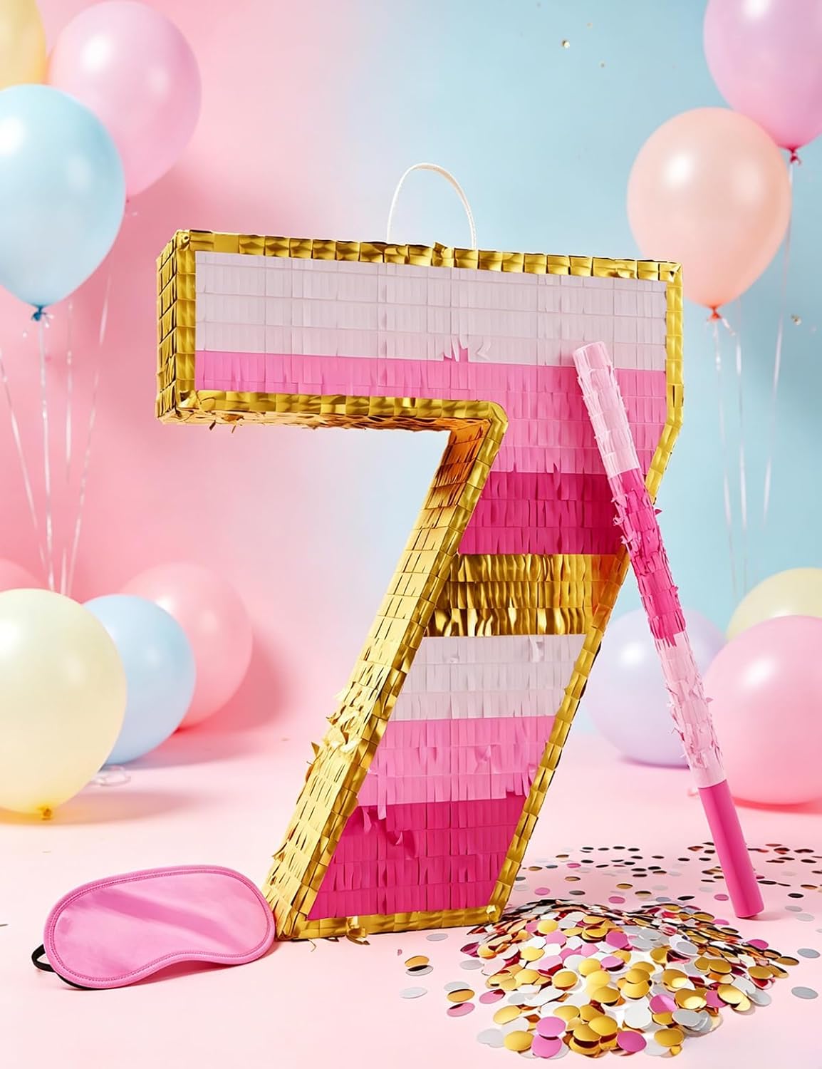 Number 5 Piñata with Stick, Blindfold & Confetti-Pink Piñata for Birthday Parties, Complete Party Game Set for Kids Girls-Gradient Pink Birthday Decor with Fillable Design(Small, 16.5 x 11.5 x 3 In)