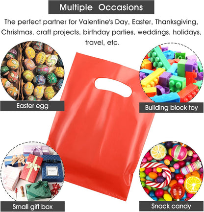 Umikk 100 Pcs Small Plastic Gift Bags, 6"x8" Party Bags for Kids Birthday, Small Plastic Bags with Handles, Party Favor Bags for Easter, Christmas, Valentine's, Craft Show, Wedding, 10 Color