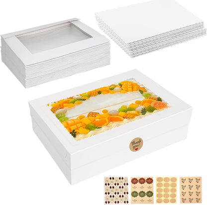 6pcs Cake Boxes with Cake Board, 19x14x4.5 Inches White Bakery Boxes with Large Window for Quarter Sheet Cakes, Donuts, Cupcakes, Pastry & Pies