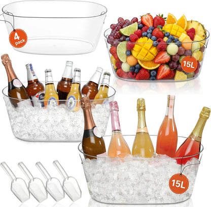 2 PCS Ice Buckets for Parties, 15L Large Ice Bucket, 4 Gallon Champagne Bucket with Scoops, Beverage Tub Mimosa Bar Supplies for Champagne, Beer, Cocktail