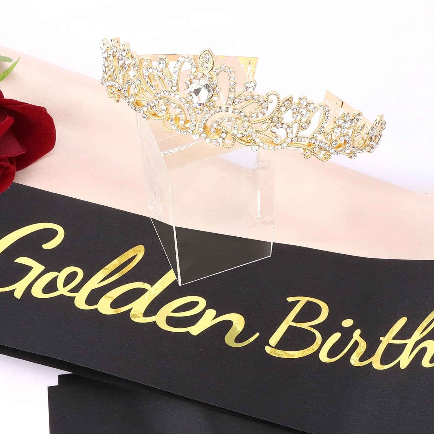 It's My Golden Birthday Sash and Crown Set for Women Girls Birthday Party Decorations Decor Party Favors Gifts