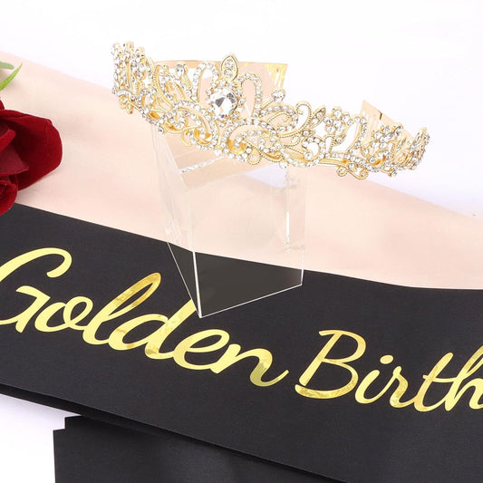 It's My Golden Birthday Sash and Crown Set for Women Girls Birthday Party Decorations Decor Party Favors Gifts