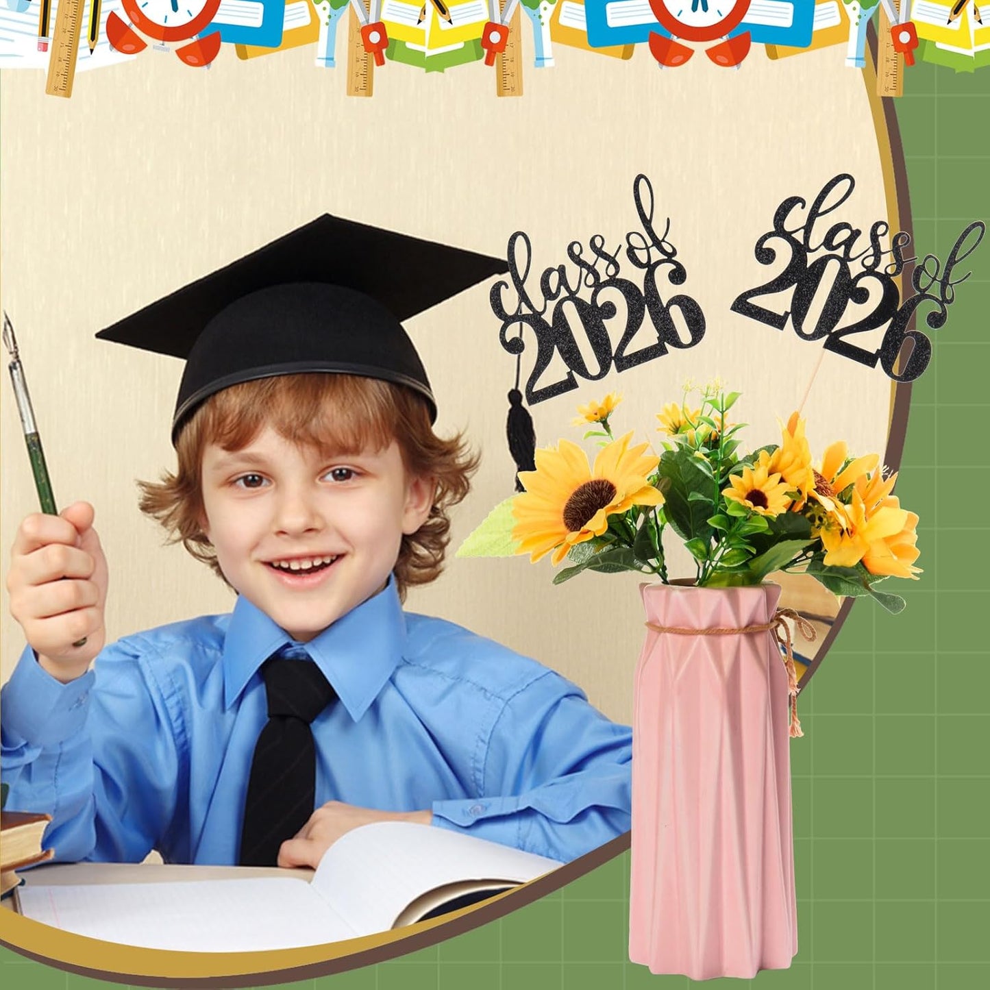 MixTeach 12 Pack Class of 2026 Graduation Centerpieces for Tables 2026 Glitter Graduation Centerpieces Sticks Graduation Party Table Topper for 2026 Graduation Table Party Decorations Supplies, Black