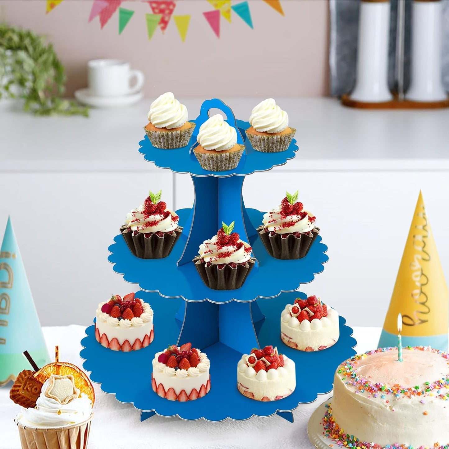 Soleebee 3-Tier Cupcake Stand, Cardboard Cupcake Tower, Dessert Cup Cake Stand Tower for Birthday Wedding Party Decoration, Cupcake Tier Stand 1 Set (Black)