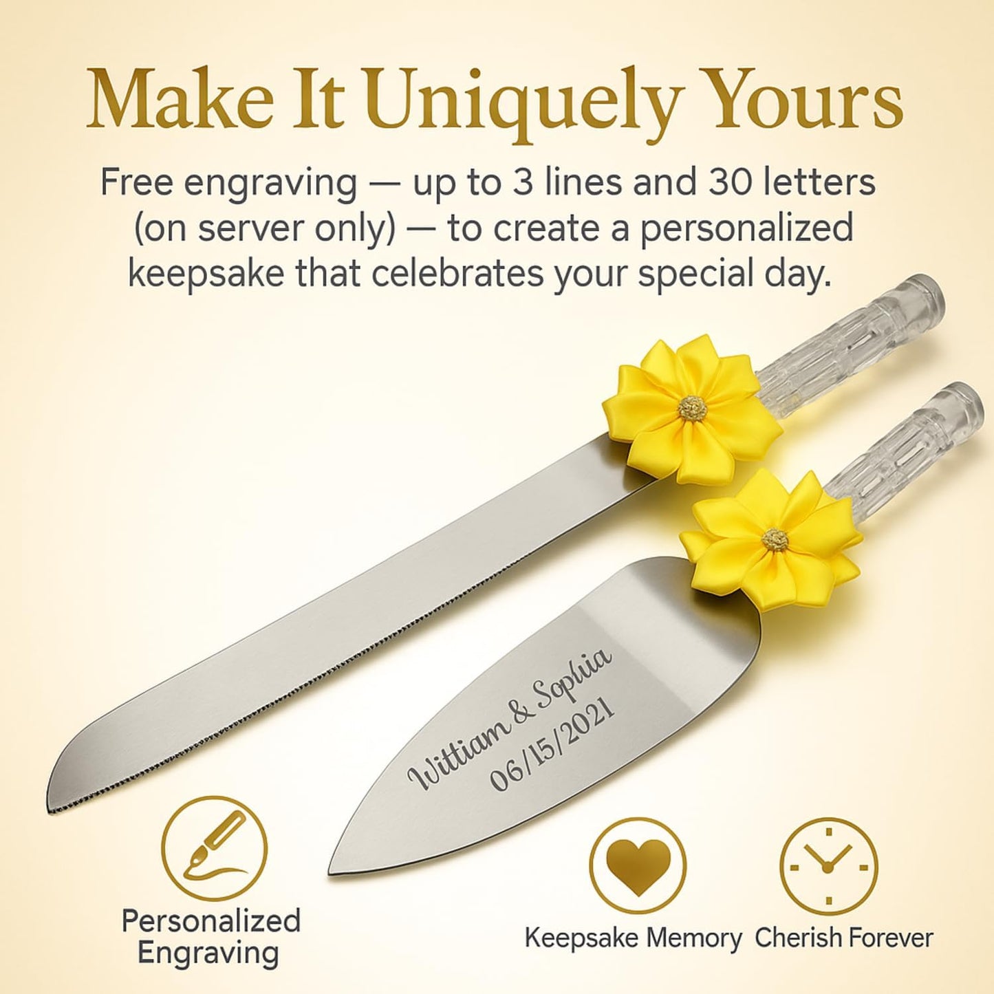 GIFTS INFINITY Personalized Wedding Cake Knife and Server Set with Engraving – Cake Cutting Utensil Set, Keepsake Gift for Wedding, Anniversary, Reception, Birthday & Other Occasions (CH-101WB)