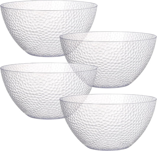 4 Pack Clear Plastic Serving Bowls, 135 OZ Large Round Plastic Bowls, 10 Inch Disposable Reusable Salad Mixing Bowl Buffet Containers for Catering, Party, Salad, Fruit, Chips, Popcorn, Snack