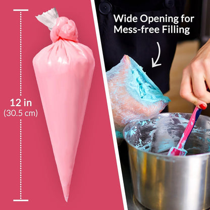 Set of 200 - Anti Burst Piping Bags 12 Inch - Prestee Tipless Icing Bags - Durable Frosting Piping Bag Tools - Pastry and Cookie Decorating Supplies
