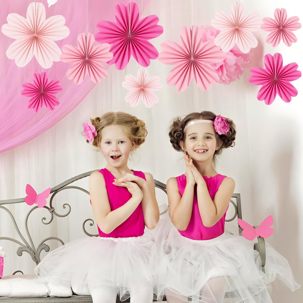 Party Hanging Paper Fans Decoration Set for Wedding Birthday Party Mother's Day Round Events Accessories Set of 8