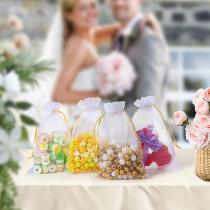 Hopttreely 100PCS Premium Sheer Organza Bags, White Wedding Favor Bags with Drawstring, 4x4.72 Jewelry Gift Bags for Party, Jewelry, Christmas, Mother's Day, Festival, Bathroom Soaps, Makeup Organza Favor Bags