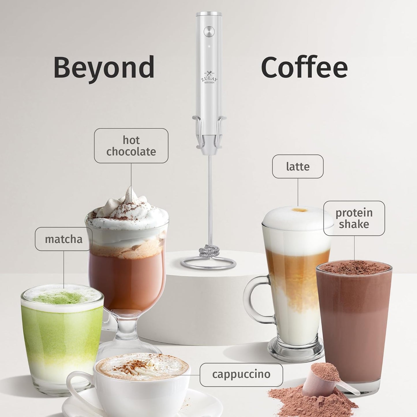 Zulay Kitchen Powerful Milk Frother Wand With Duracell Batteries - Ultra Fast Handheld Drink Mixer - Electric Whisk Foam Maker for Coffee, Lattes, Cappuccino & Matcha - Z1 Motor - Black - Colors D