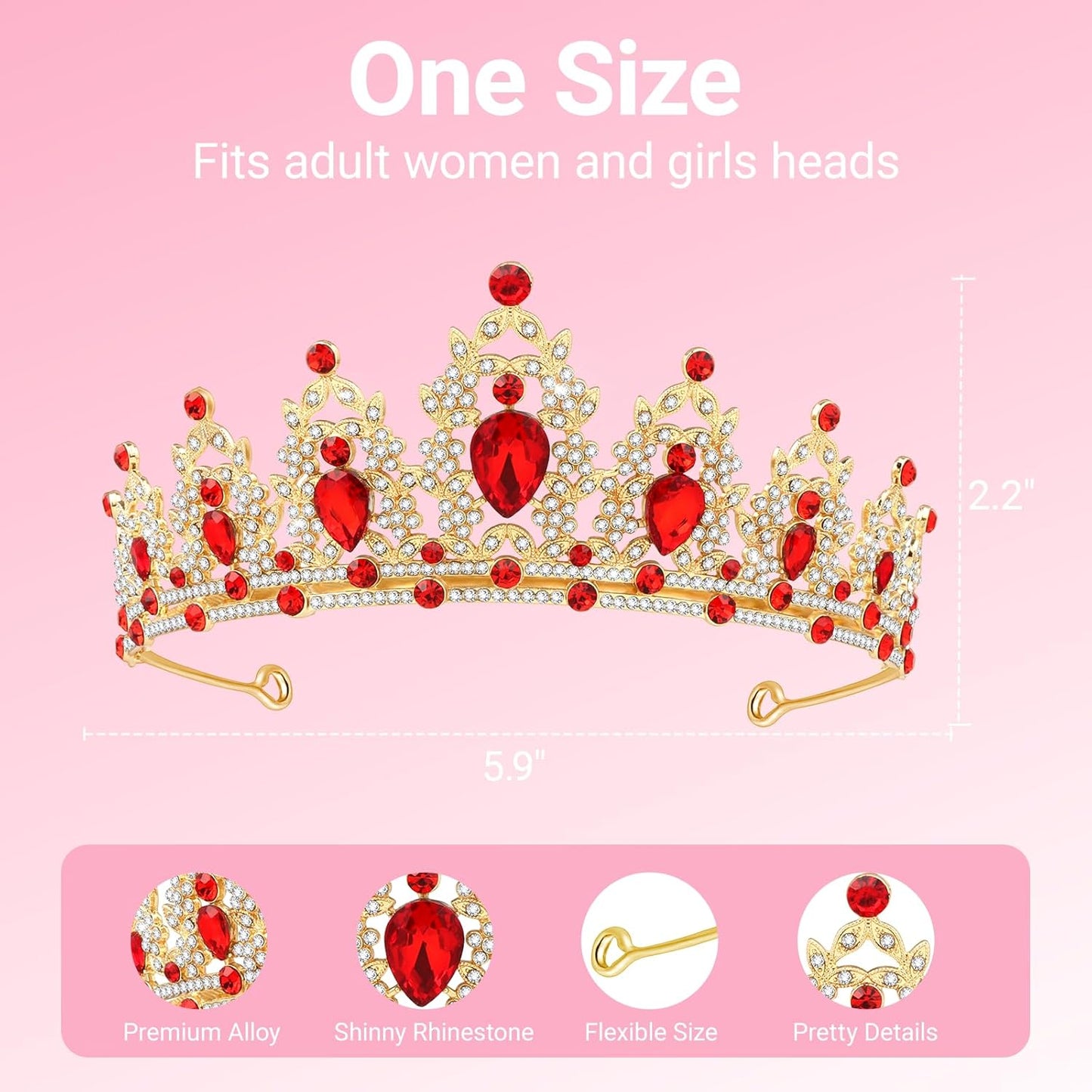 Tiara Crown for Women, Headband Hair Accessories for Birthday Wedding Party Costume Pink