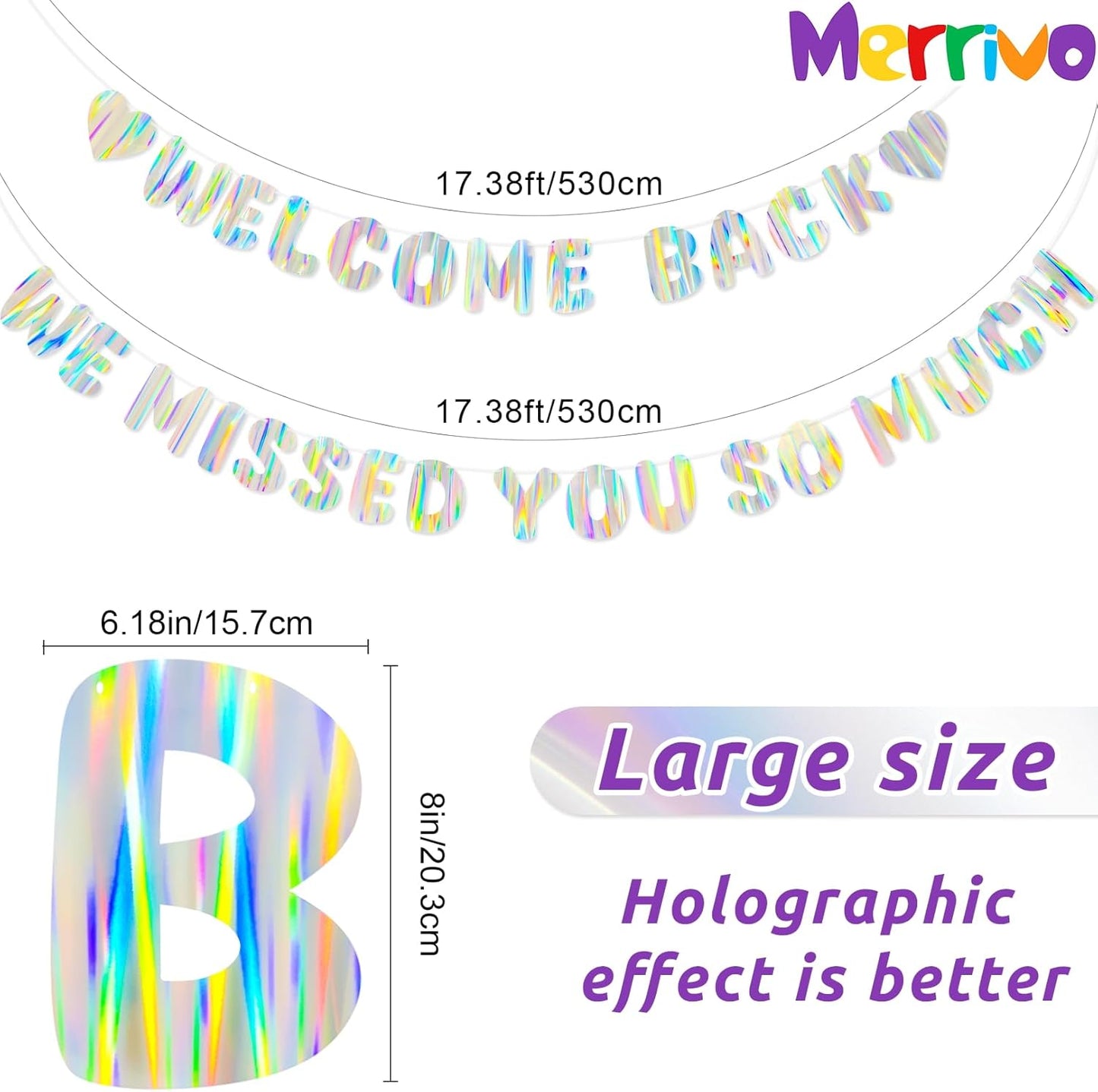 Iridescent Welcome Back We Missed You So Much Banner, Holographic Welcome Back Decorations, Pre-Strung Welcome Home sign for Office Party, Family Gathering, Back to School, Military Homecoming