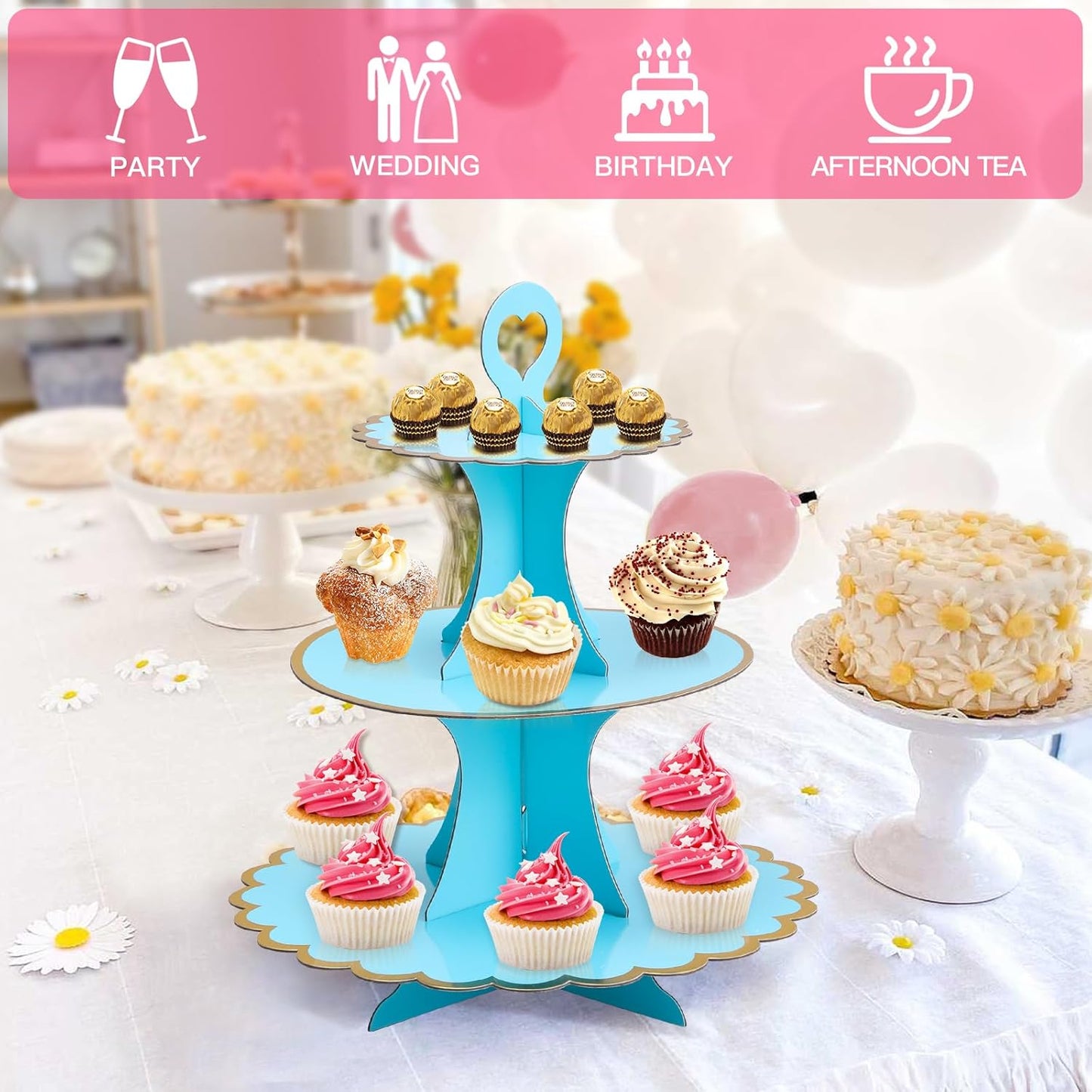Soleebee 3-Tier Cupcake Stand, Cardboard Cupcake Tower, Cup Cake Stand Tower for Birthday Wedding Party Decoration, Cupcake Tier Stand Desserts Display 1 Set (Purple Gold)