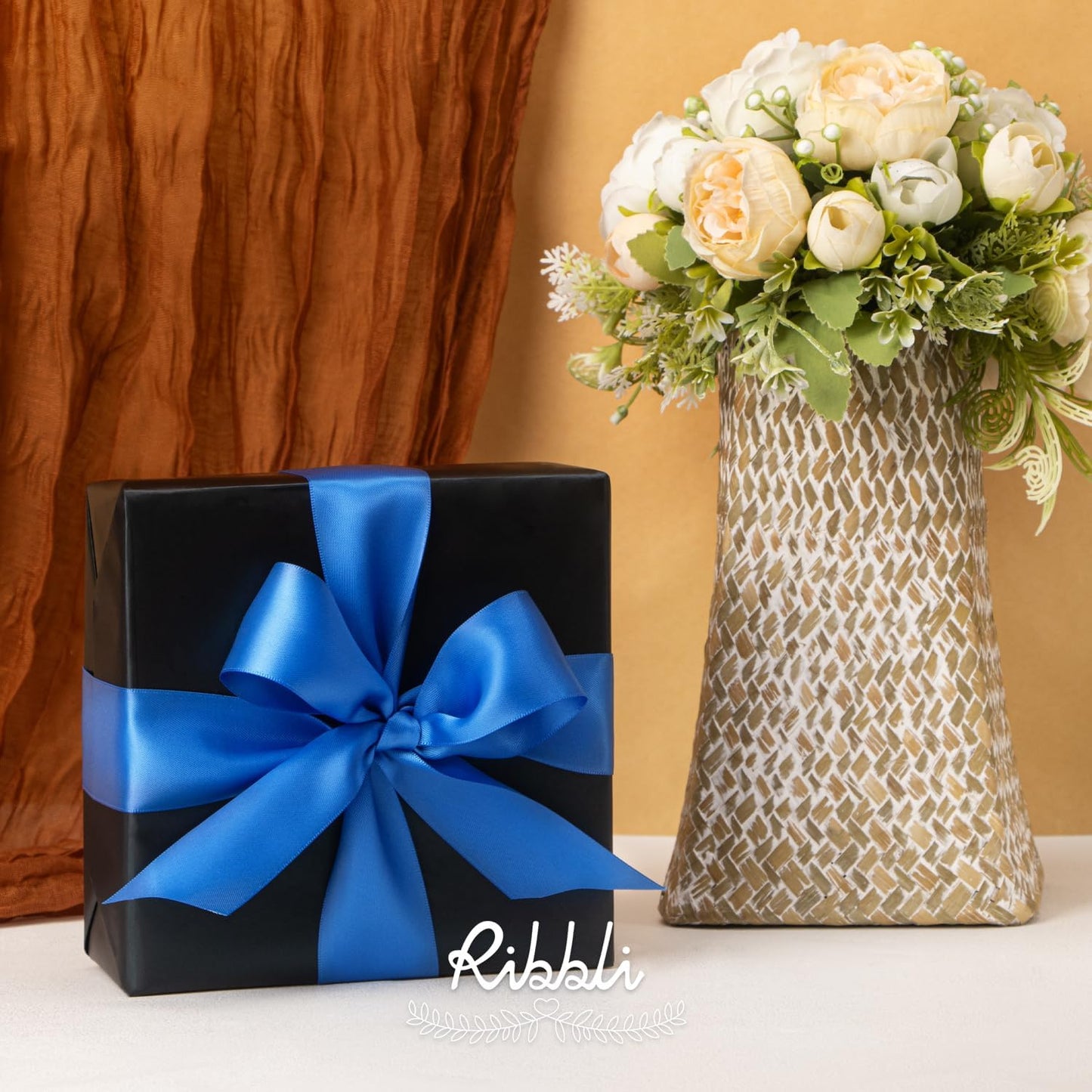 Ribbli Double Faced White Satin Ribbon,3/8” x Continuous 25 Yards,Fabric Ribbon use for Bows Bouquet,Gift Wrapping,Floral Arrangement