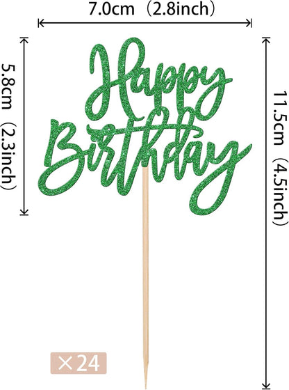24 PCS Happy Birthday Cupcake Toppers Glitter Picks for Celebrating Anniversary Theme Party Cake Decorations Supplies Gold