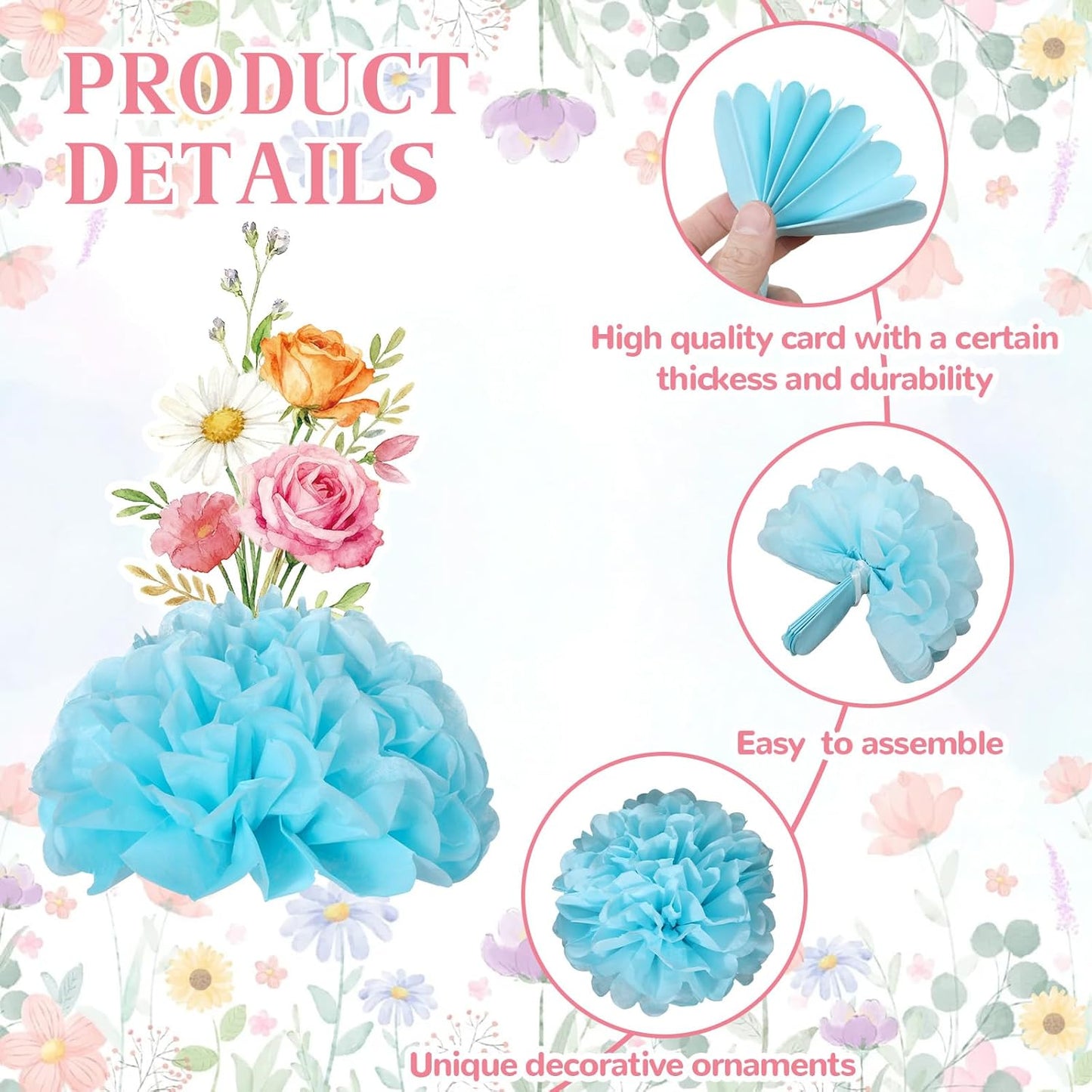 12Pcs Wildflowers Party Honeycomb Centerpieces Wildflower Spring Birthday Party Decorations Table Centerpieces Flower Birthday Paper Centerpieces for Wedding Baby Shower Supplies