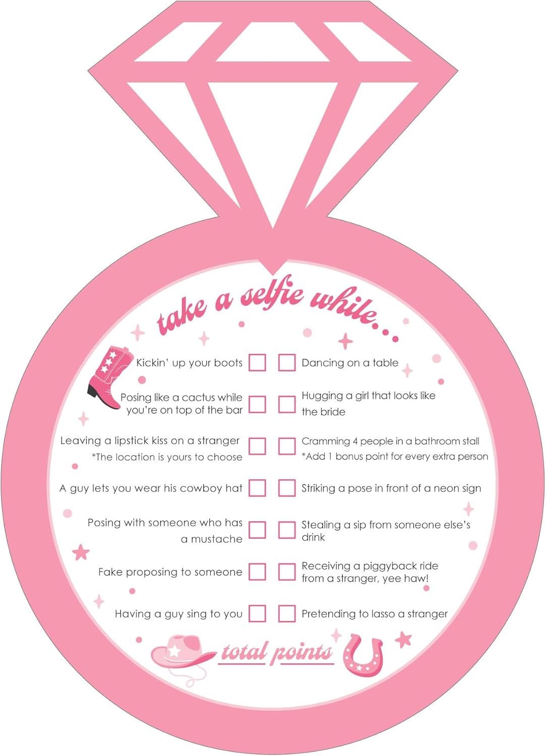 Big Dot of Happiness Last Rodeo - Selfie Scavenger Hunt - Pink Cowgirl Bachelorette Party Game - Set of 12