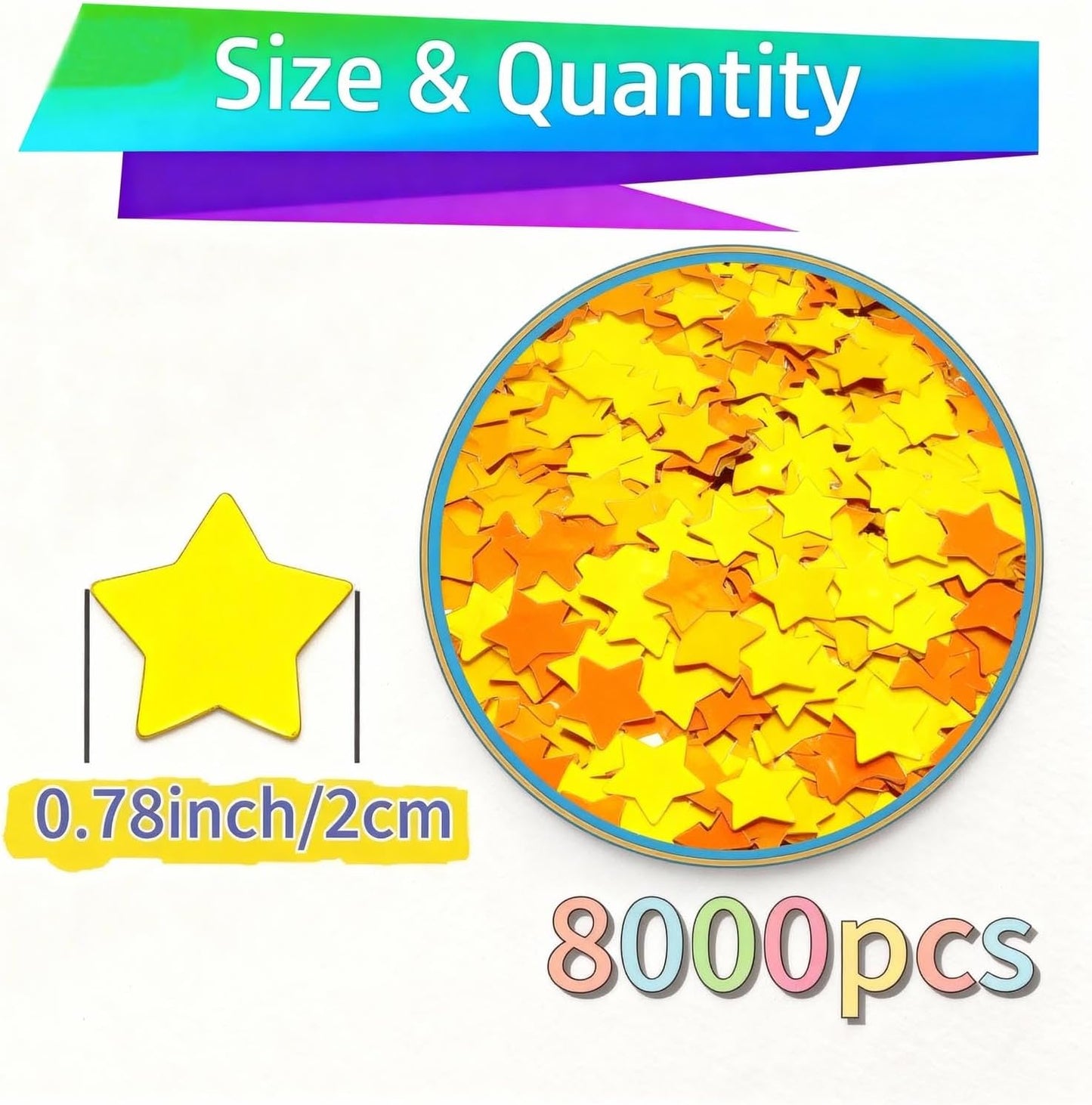 Rainbow Metallic Foil Star Confetti 0.78inch/2cm 8000PCS Table Confetti for Party Birthday Decoration or Filled Balloons