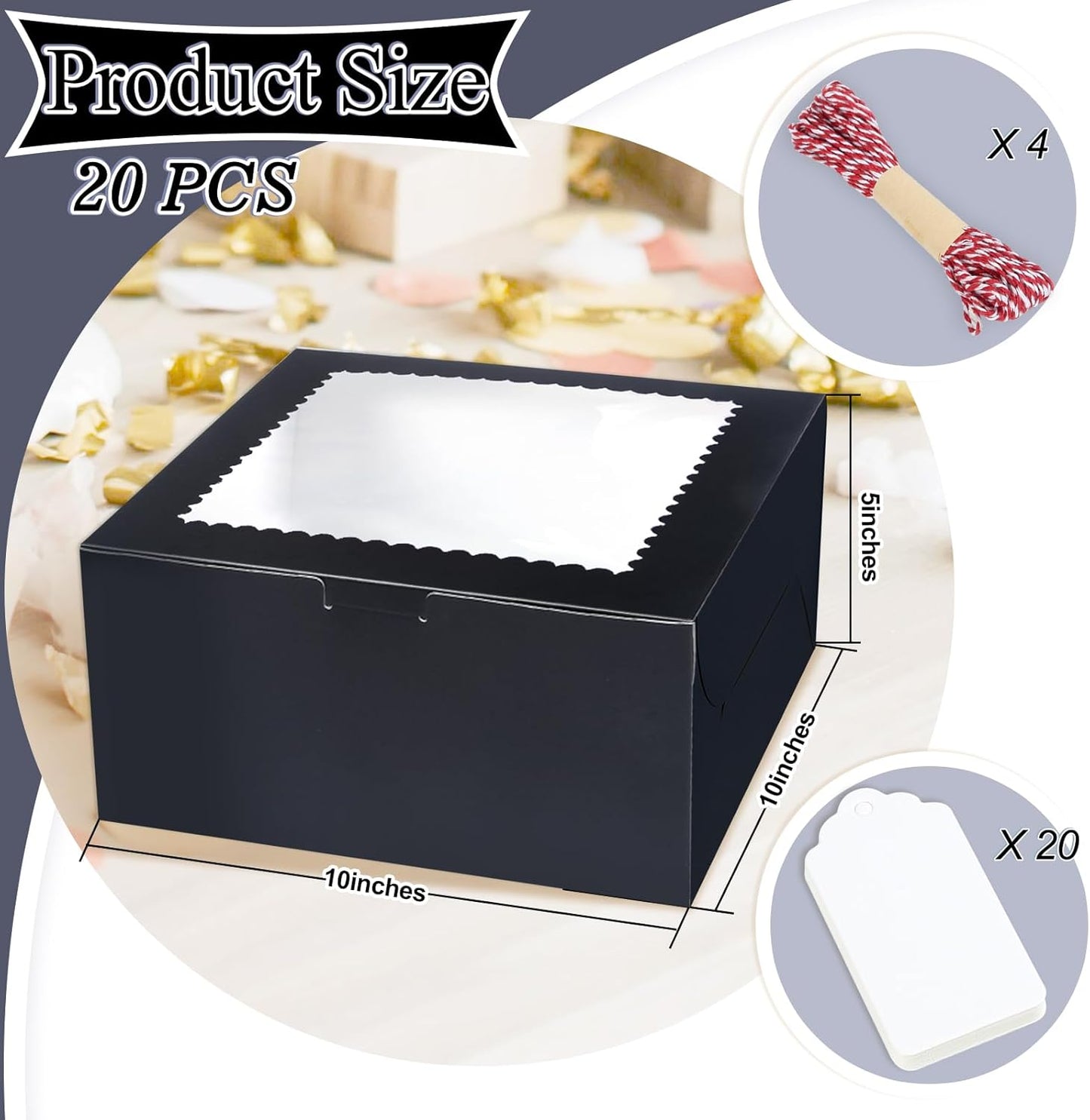 20Pcs 8 Inch Cake Boxes with Window, 8x8x5 Inches Brown Bakery Boxes, Cake Carrier Container for Pastries, Pie, Cookies, Chocolates, Cupcakes, Birthday Party, Wedding