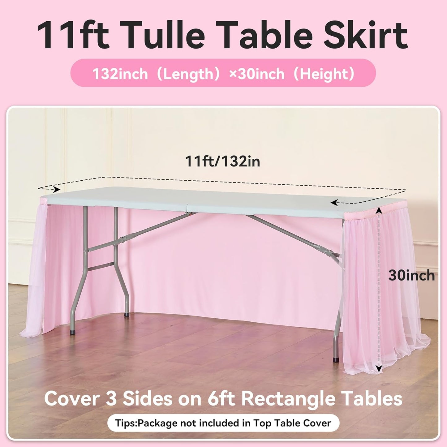 72inch Champagne Gold Tulle Table Skirts for Rectangle Round Tables, Gold Grim Ruffle Tulle Tutu Cloth Table Skirt 6ft for Wedding Birthday Party Cake Dessert Decor(No Top Cover)