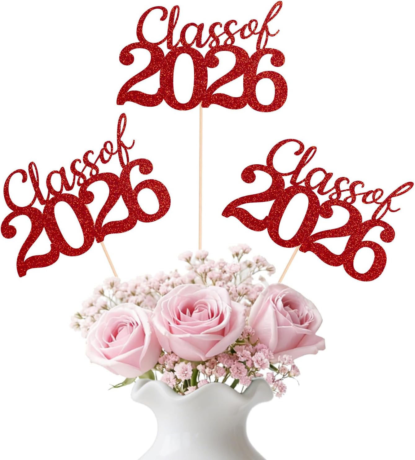 Gold Class of 2026 Double-sided Graduation Table Centerpieces, 12 Pcs Grad Party Decorations with Sticks, Graduation 2026 Party Supplies for Table Decor