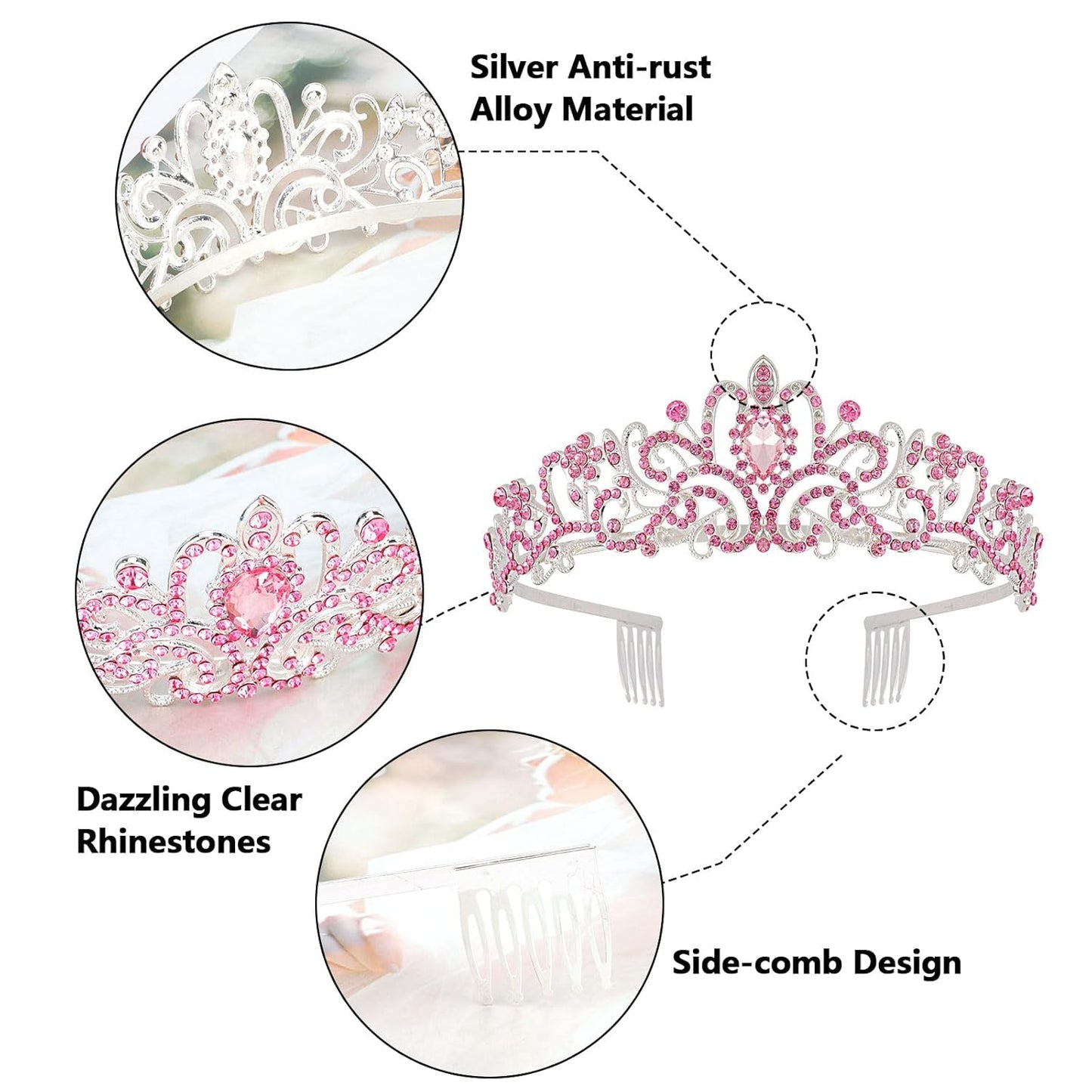 CIEHER Princess Crown and Birthday Sash Set, Pink Tiara for Women, Birthday Decorations for Girls, Gifts