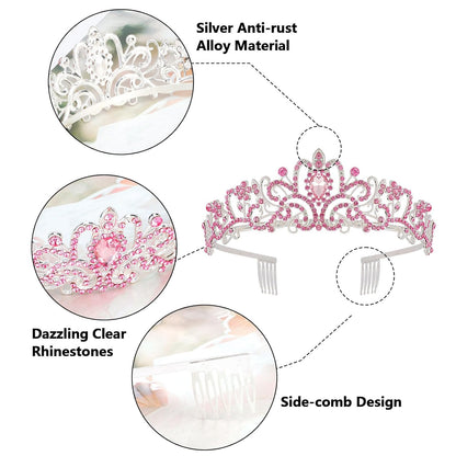 CIEHER Princess Crown and Birthday Sash Set, Pink Tiara for Women, Birthday Decorations for Girls, Gifts