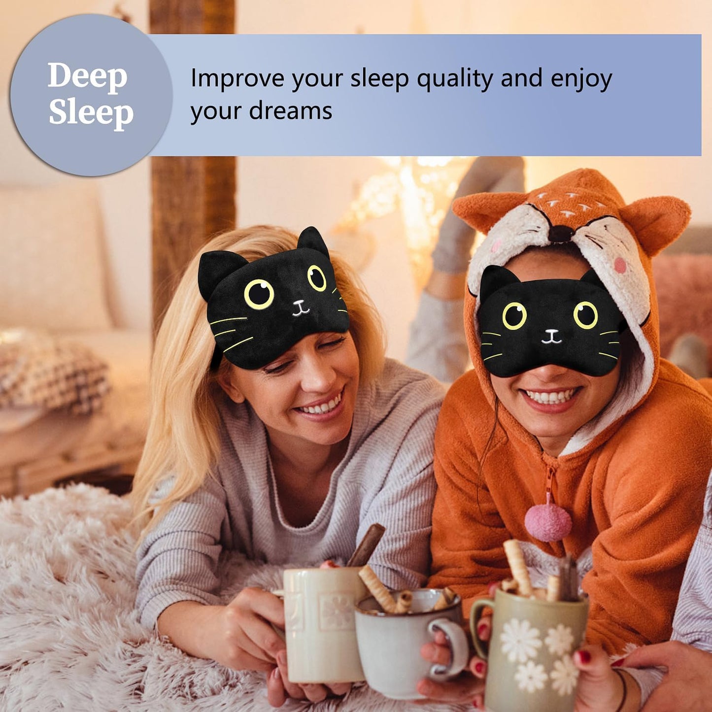 Christmas Reindeer Sleep Mask Cute Antler Eye Masks Sleeping Soft Plush Cartoon Blindfold Funny Animal Eye Cover Xmas Presents for Women Men (Xmas Reindeer,Brown)