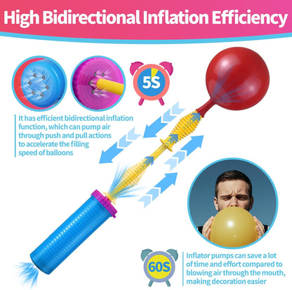 Hand Balloon Pump, Dual Action Two-Way Inflator, Manual Air Blower for Balloons