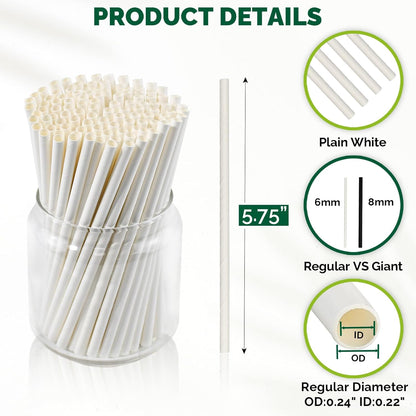 5.75 inch Orange Paper Cocktail Straws, Short Disposable Drinking Straws 500 Counts, Unwrapped - Compostable