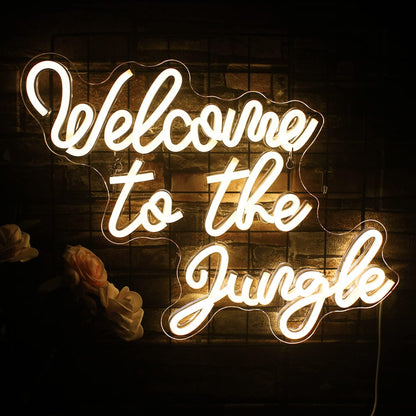 Welcome to the Jungle Neon Sign Jungle Decor Green Led Word Neon Light Signs for Wall Decor Usb Letter Light Up Sign for Garden Home Entryway Front Porch Party Gift