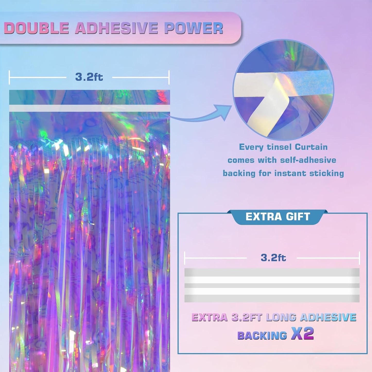 Melsan 2 Pack 3.2 ft x 8.2 ft Tinsel Foil Fringe Curtains Backdrop, Sparkle Metallic Foil Curtains for Party Photo Booth Props Decoration, Pinkish Purple