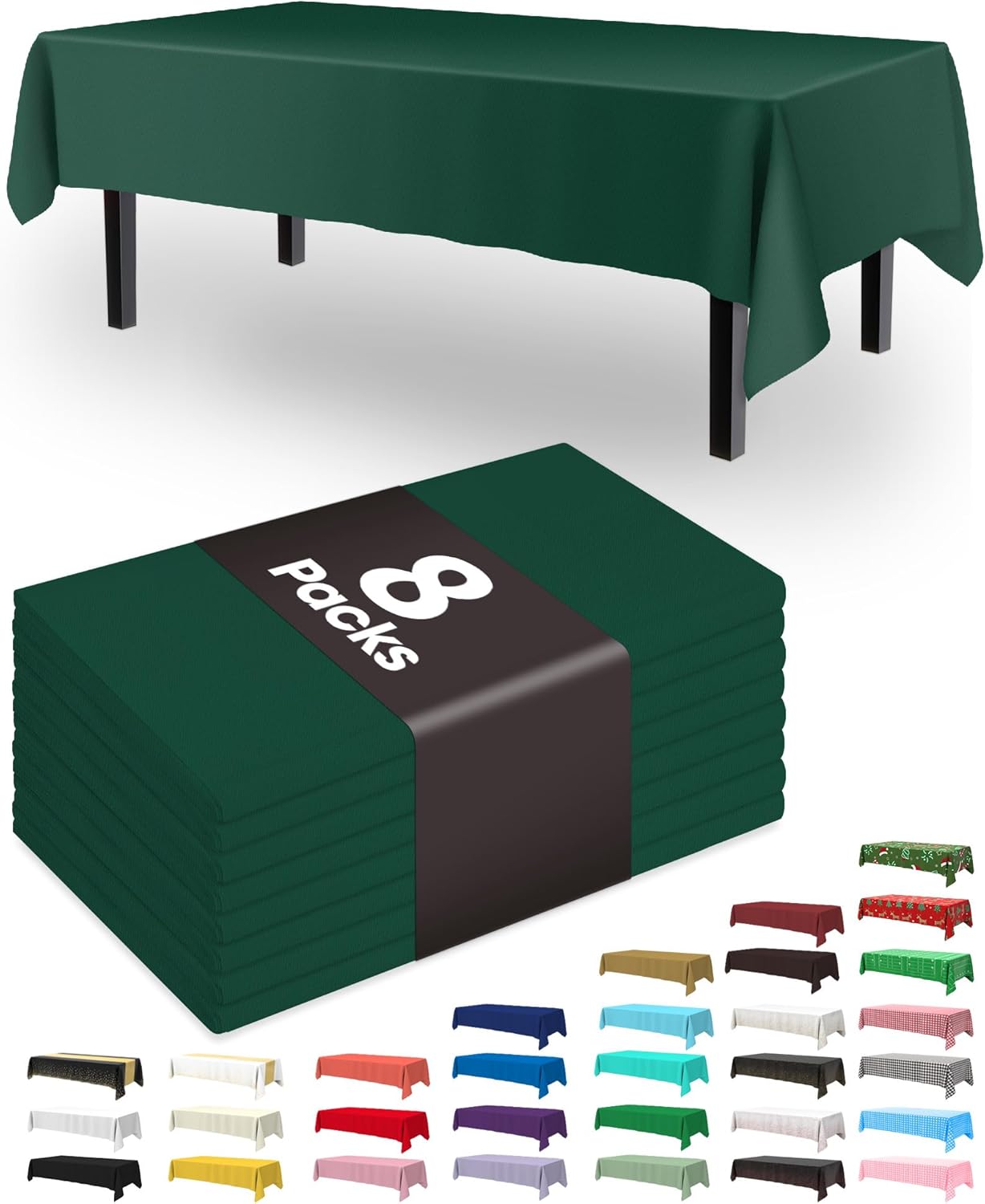 Pureegg Plastic Table Cloth Disposable 8 Pack, 54 x 108 Inch Table Cloths, Party, Picnic, Wedding, Decorative Tablecloths, Rectangle, White Plastic Cover, Leakproof & Sturdy, White