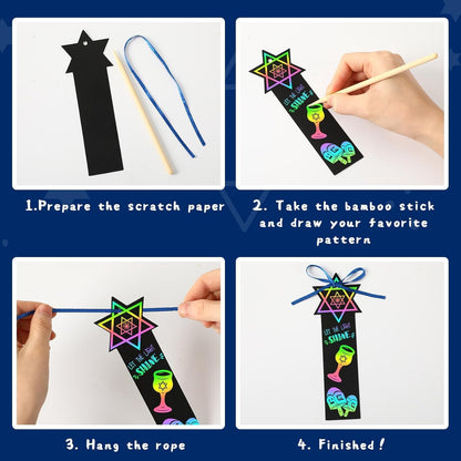 JUNEBRUSHS 30Pcs Ocean Crafts, Rainbow Magic Ocean Animals Scratch Bookmarks Under The Sea Party Favors Games for Activities Summer Arts and Crafts