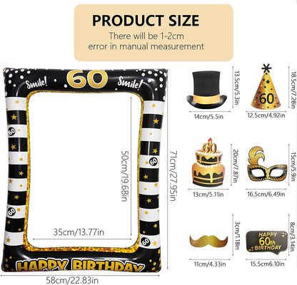 40th Birthday Photo Booth Props, LMSHOWOWO Inflatable Photo Booth Frame, Giant Black Gold Inflatable Selfie Frame, Birthday Party Photo Props, for Women Men Birthday Party Decorations, Random Style