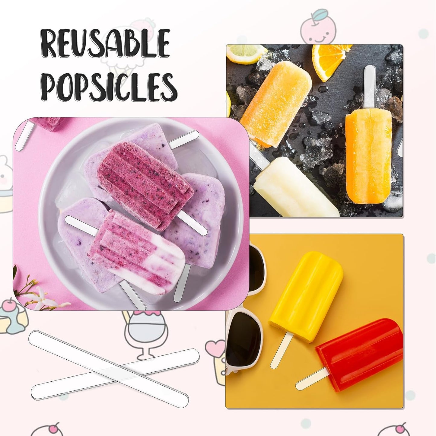 30pcs 4.5 Inch Acrylic Sticks, Reusable Ice Cream Sticks, Ice Cream Sticks, Cake Molds, Mini Ice Cream Sticks, Cake Sticks, for Homemade Ice Cream, Cakes, Desserts, DIY Art (Transparent)