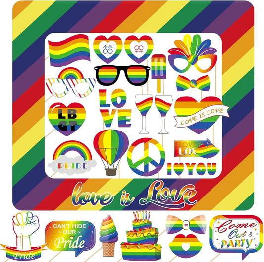 27Pcs Giant Gay Pride Inflatable Selfie Photo Frame & Photo Props Set LGBTQ Rainbow Themed Party Decorations Love is Love Selfie Props Party Supplies for Rainbow Party Pride Day Celebration