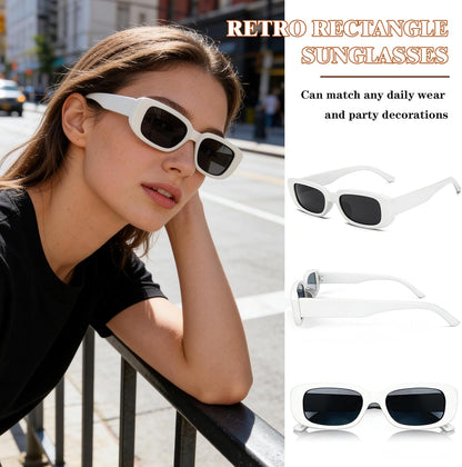 SUNOVELTIES 10 Pack Rectangle Sunglasses for Women Retro Narrow Square Glasses 90s Aesthetic Vintage Eyewear Uniex Adult