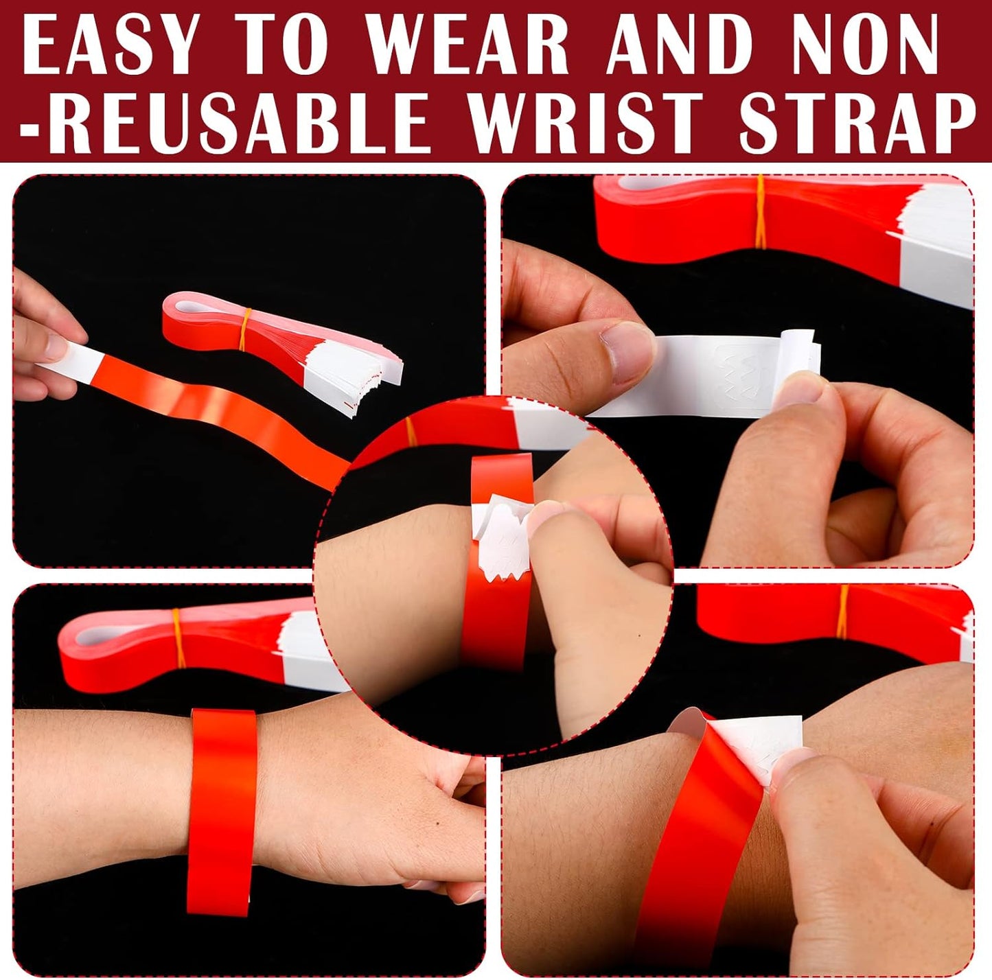 Tudomro 300 Pieces Paper Wristbands for Events Waterproof Neon Bracelets Concert Identification Wristbands Hand Bands Events Adhesive Bracelets for Party(Pink)