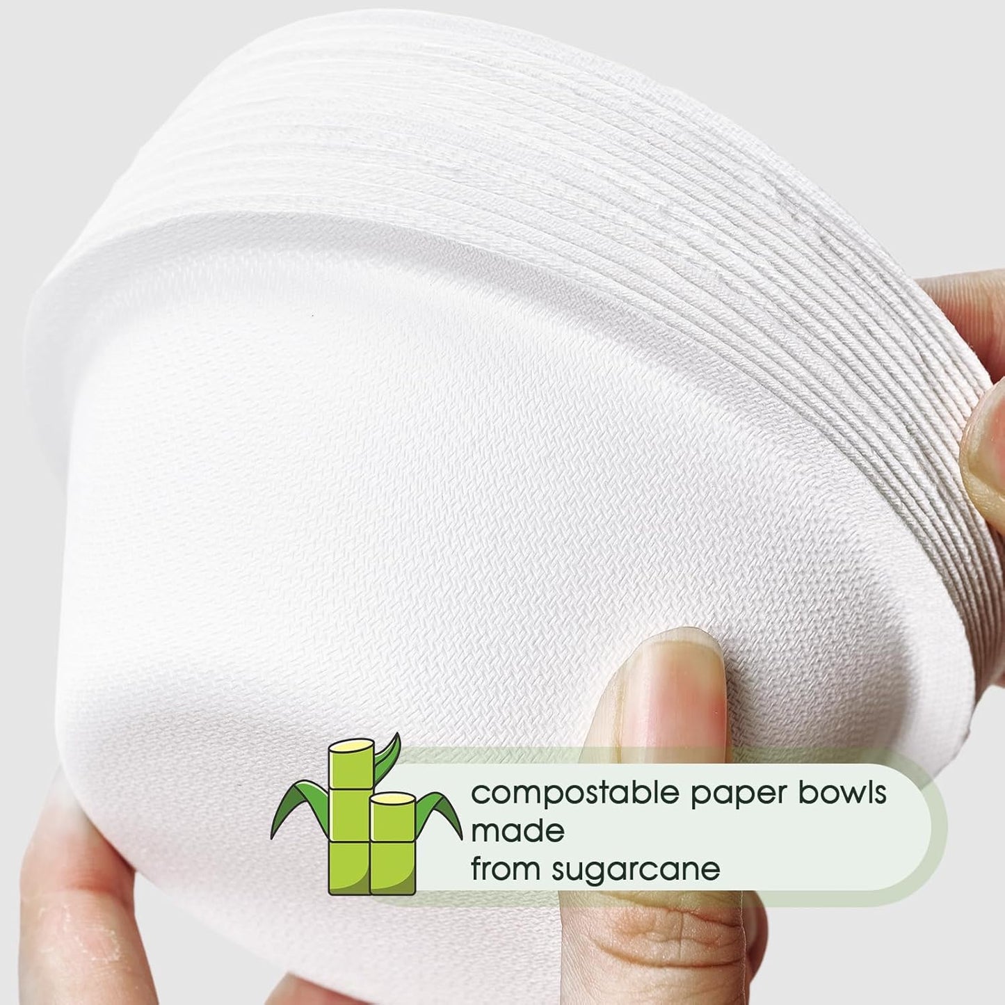 ECOLipak 150 Pack 12 oz Paper Bowls Disposable, Heavy-Duty Biodegradable Compostable Bowls Made of Natural Sugarcane Bagasse, Suitable for Salad, Dessert, Milk, Cereals