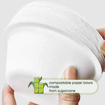 ECOLipak 150 Pack 12 oz Paper Bowls Disposable, Heavy-Duty Biodegradable Compostable Bowls Made of Natural Sugarcane Bagasse, Suitable for Salad, Dessert, Milk, Cereals