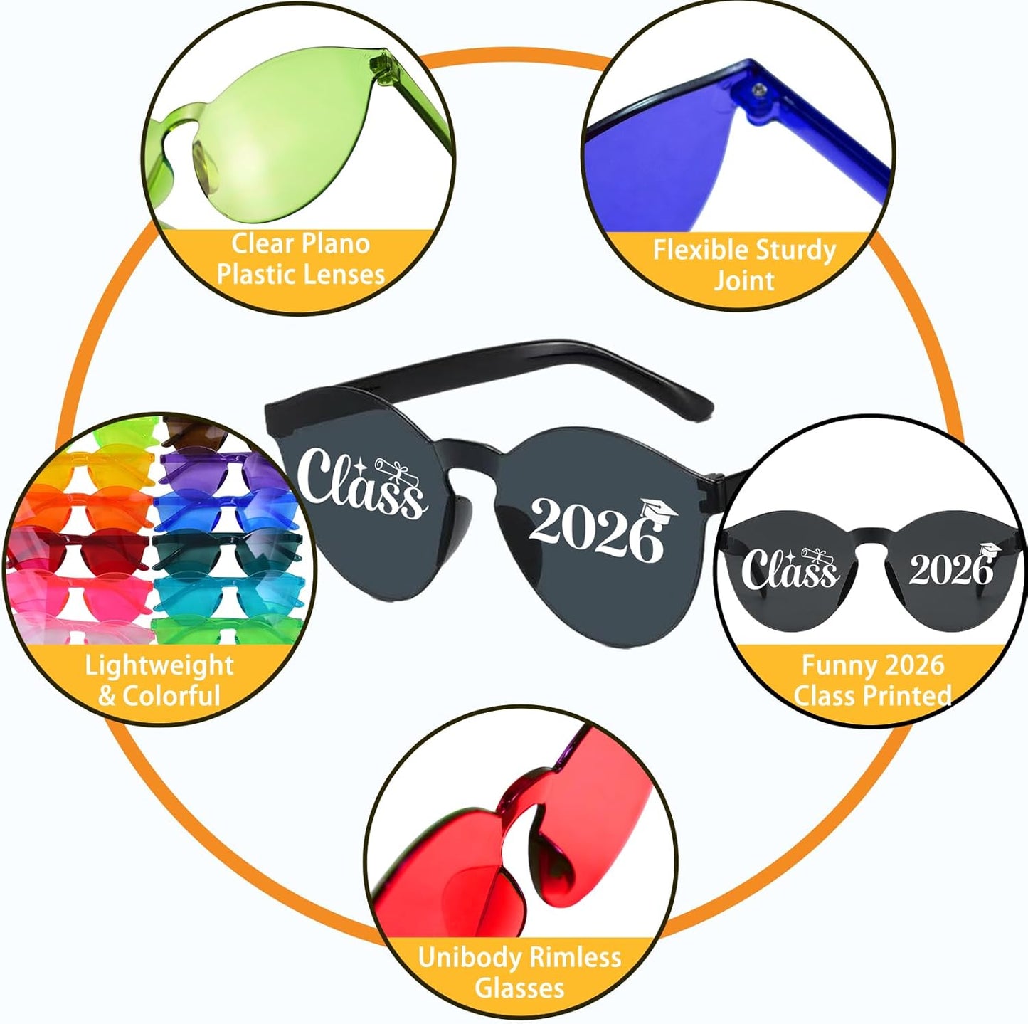 Vegove 12PC Class of 2026 Graduation Sunglasses - Prom Costume Eyewear Party Photobooth Props for Grand Celebration Supplies